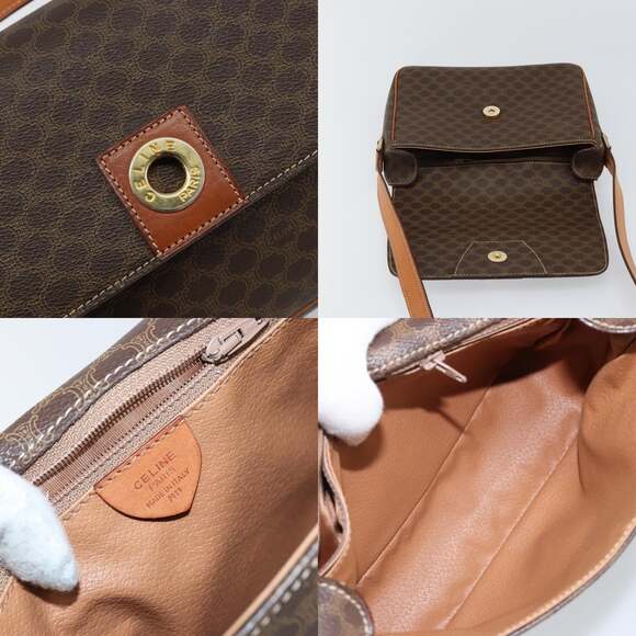 CELINE Macadam Canvas Shoulder Bag Pvc Leather Brown Gold - Picture 11 of 12